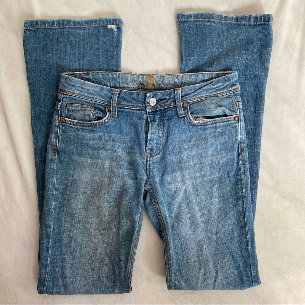 seven for all mankind low waisted flare denim jeans